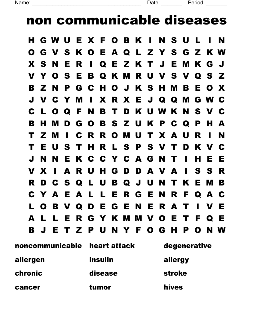 non communicable diseases Word Search