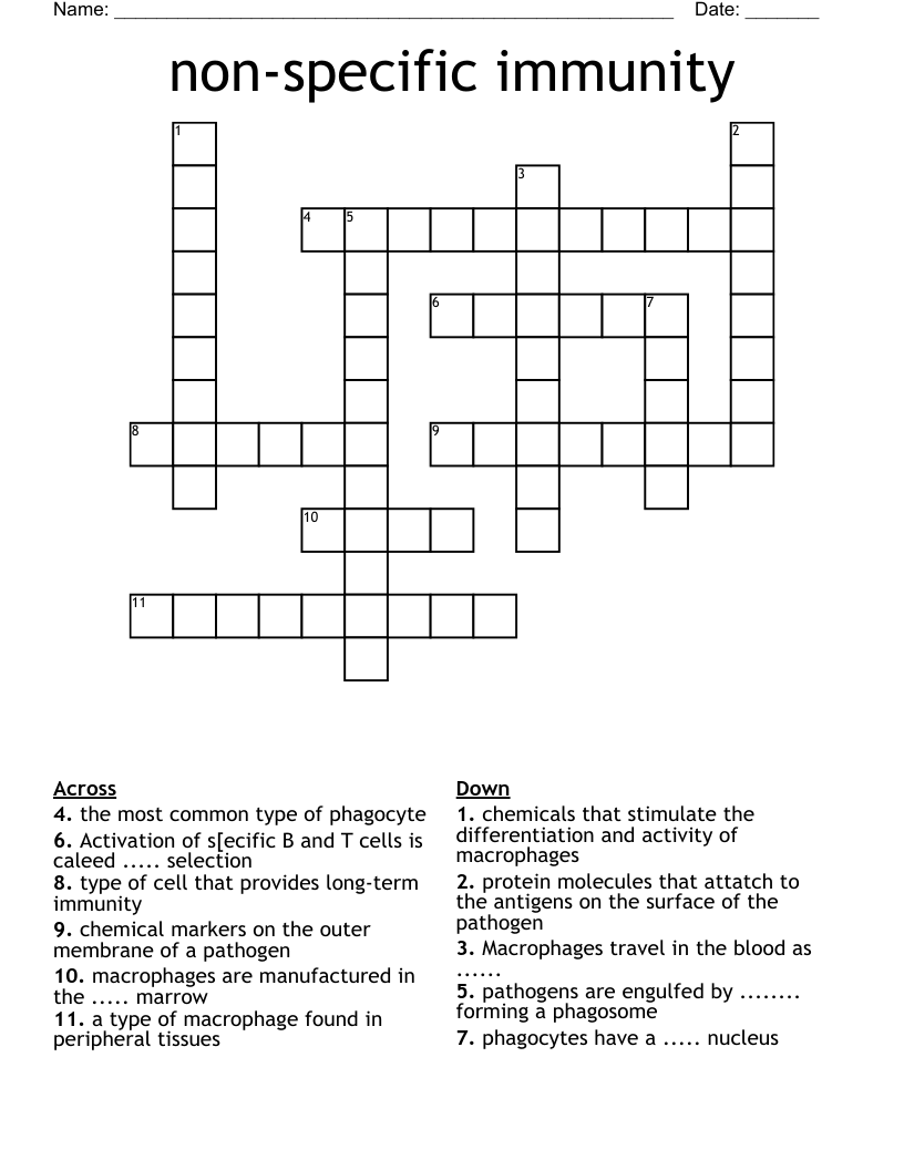 non-specific immunity Crossword