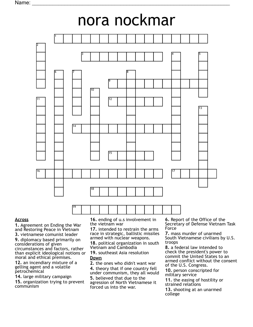 nora nockmar Crossword