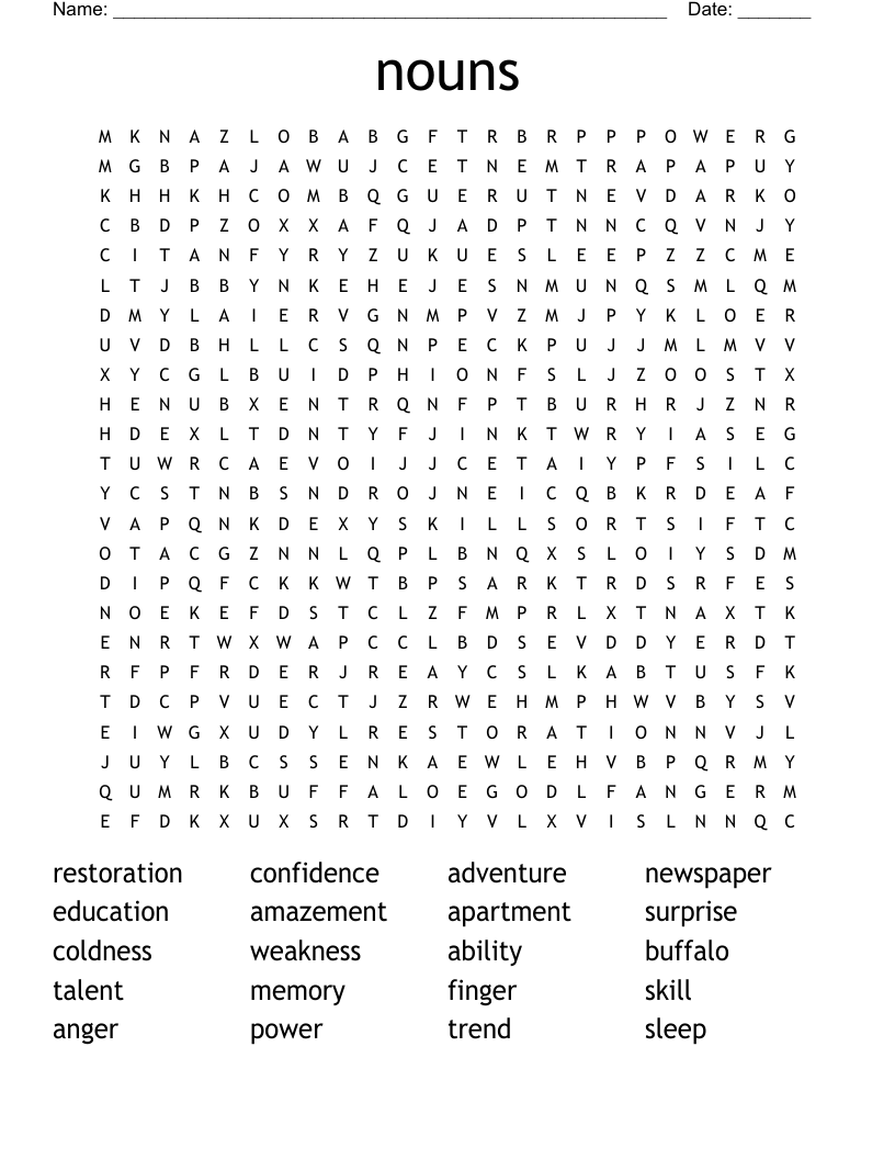 nouns  Word Search