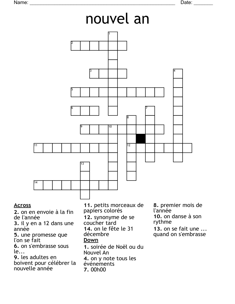 nouvel an Crossword