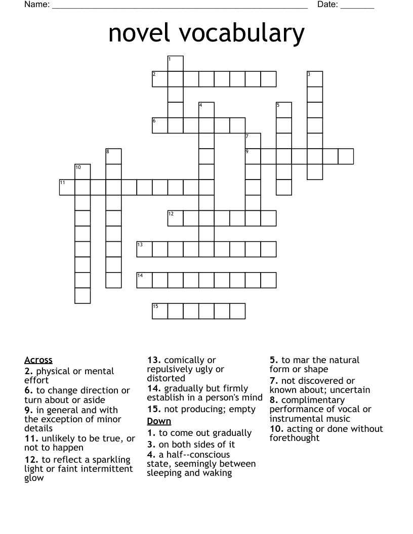 novel vocabulary Crossword