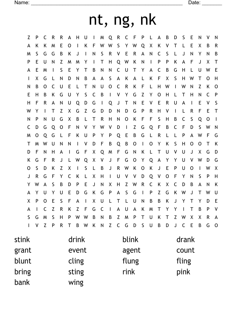 nt, ng, nk Word Search