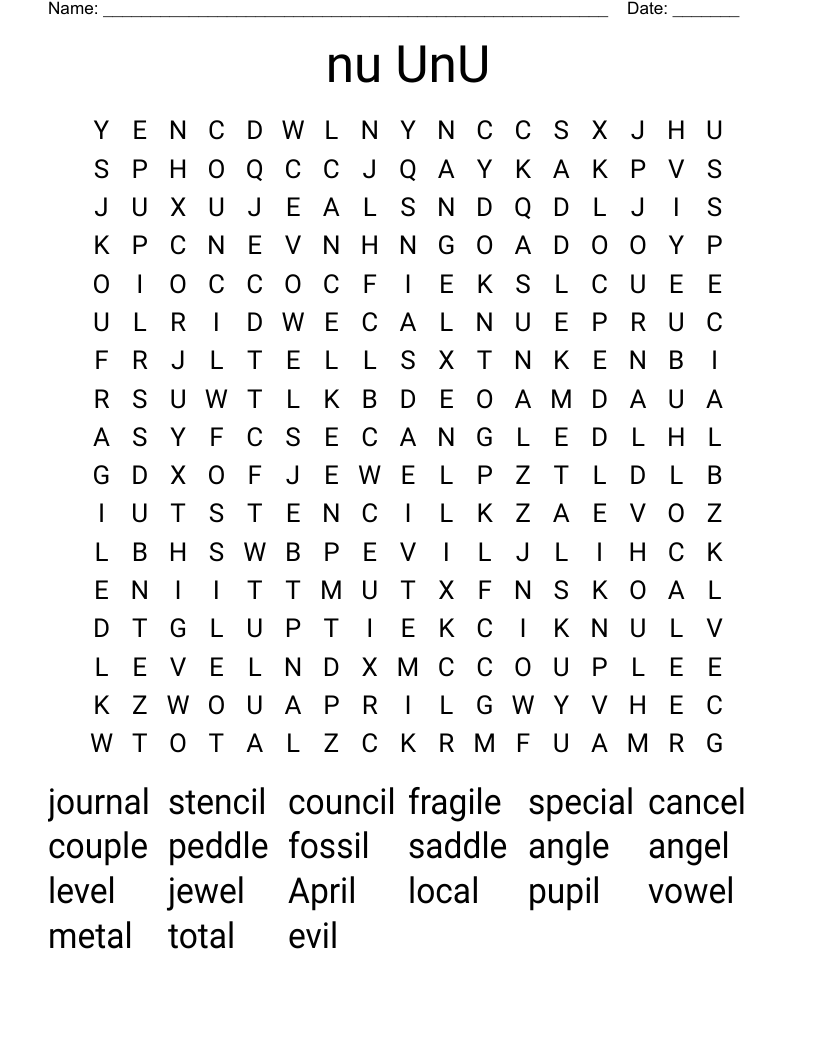 nu UnU Word Search