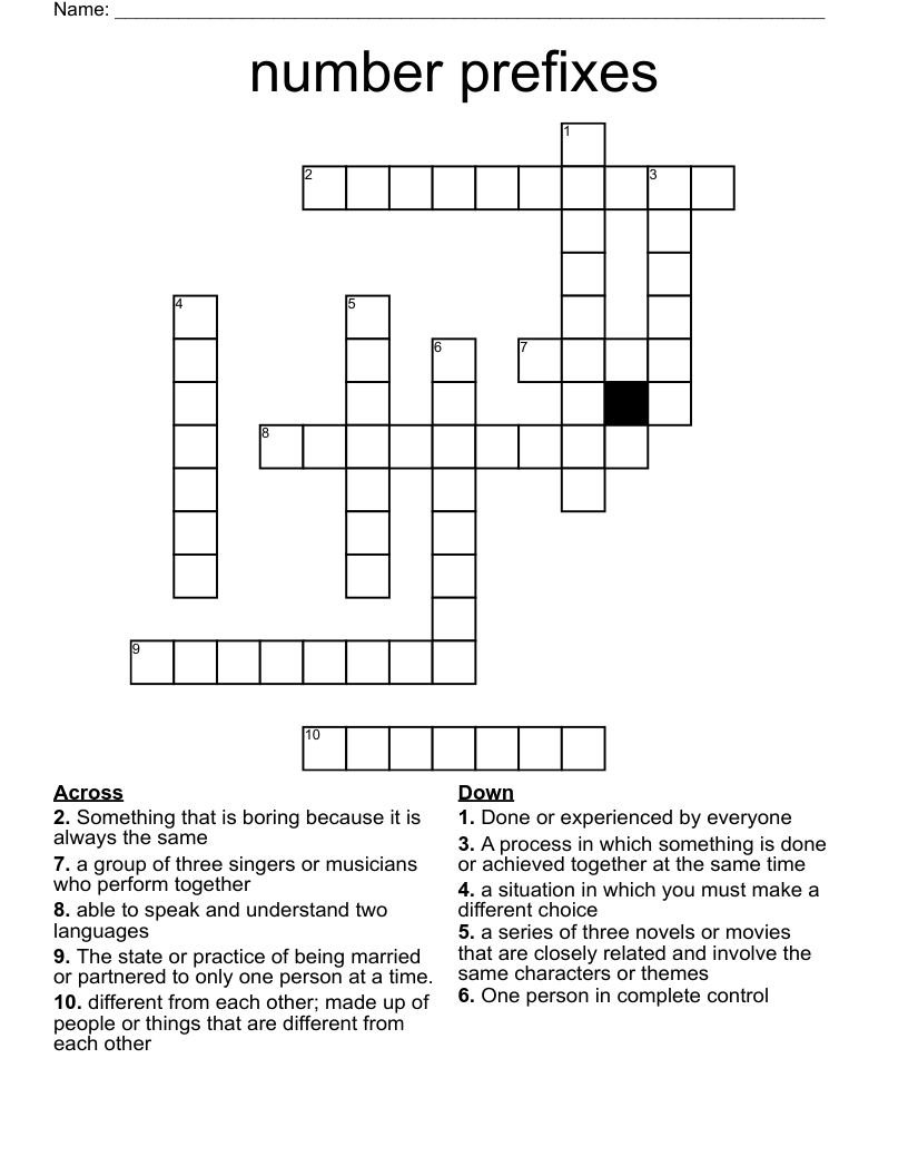 number prefixes Crossword
