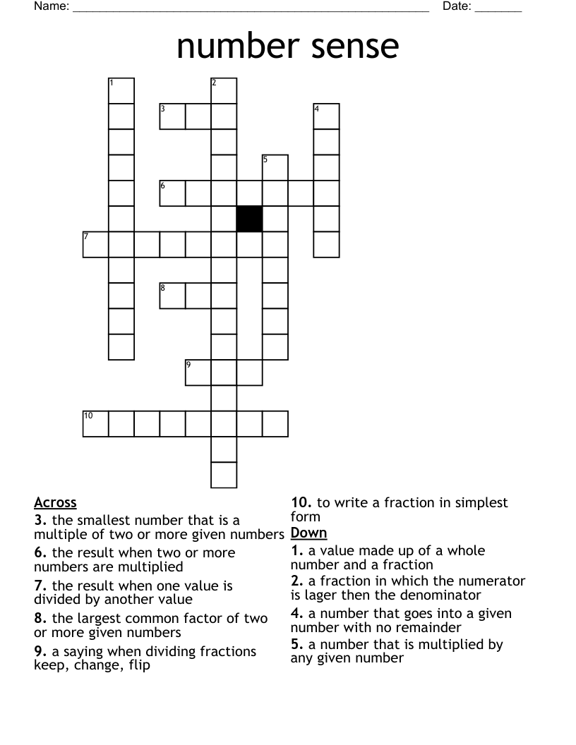 number sense  Crossword