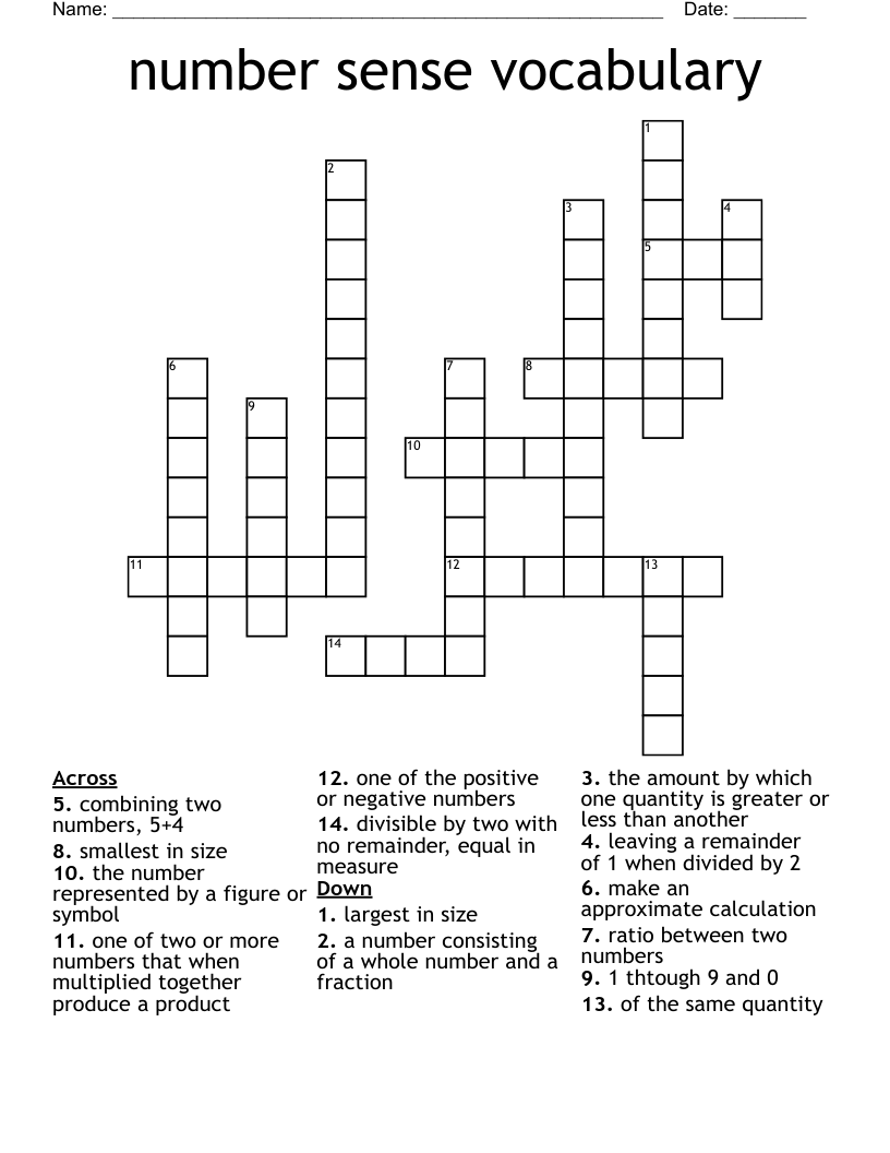 number sense vocabulary Crossword