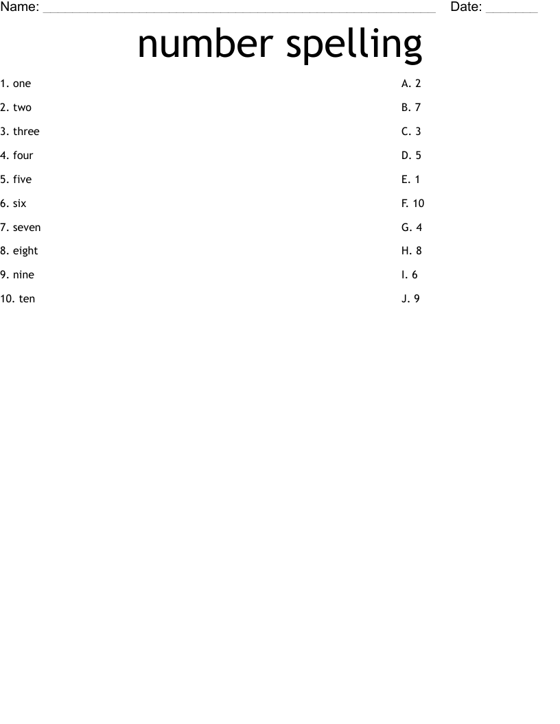 number spelling Worksheet