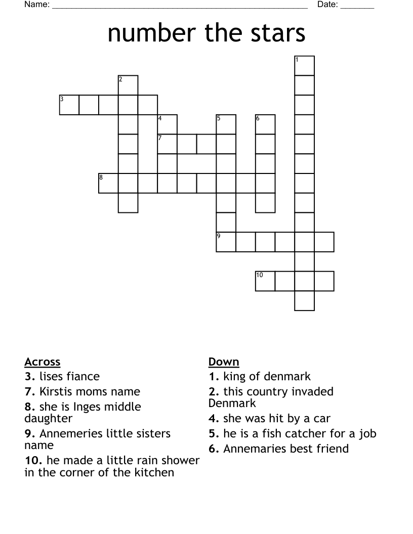 number the stars Crossword