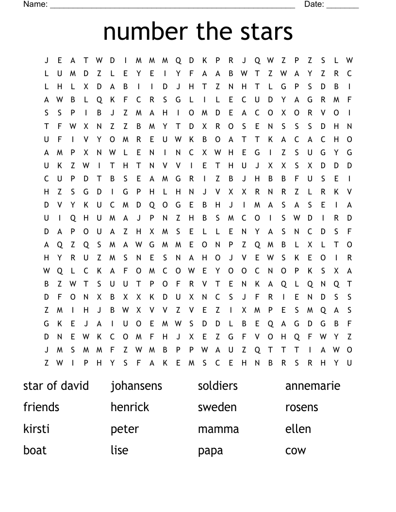 number the stars Word Search