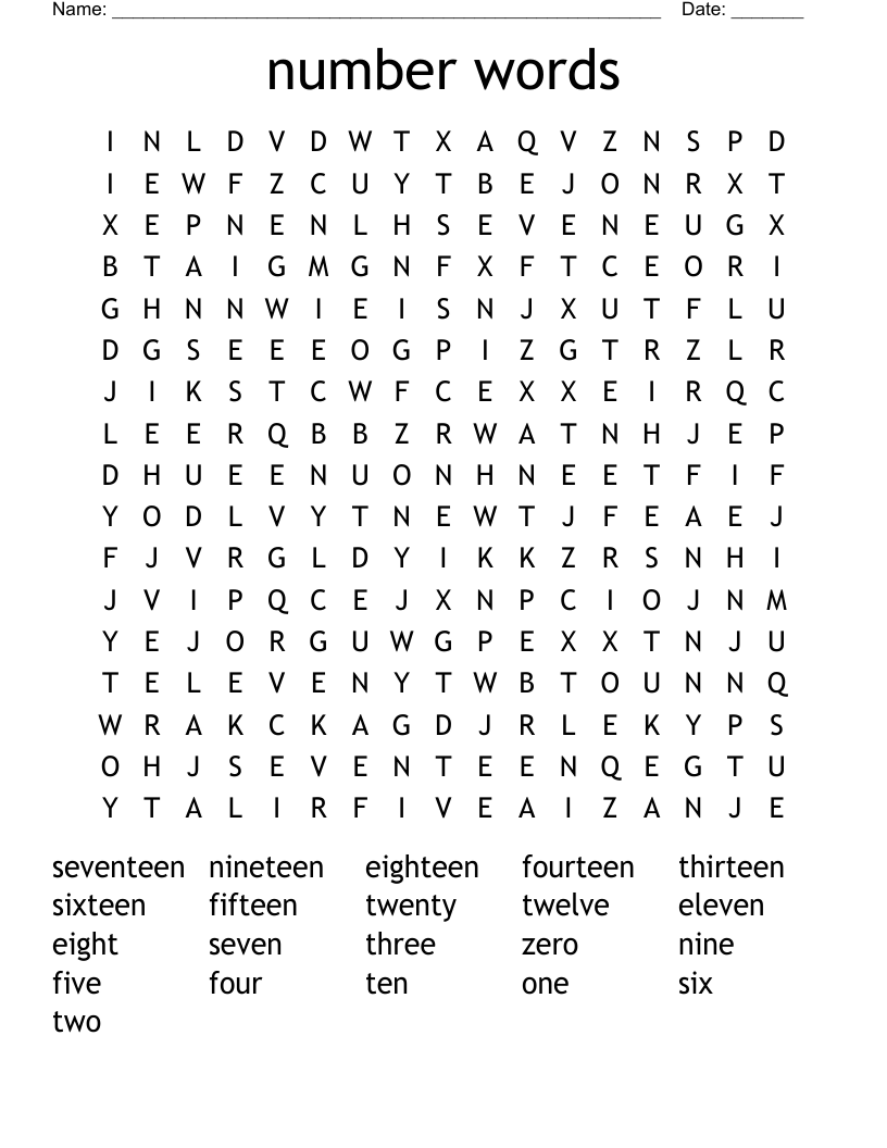 number words Word Search