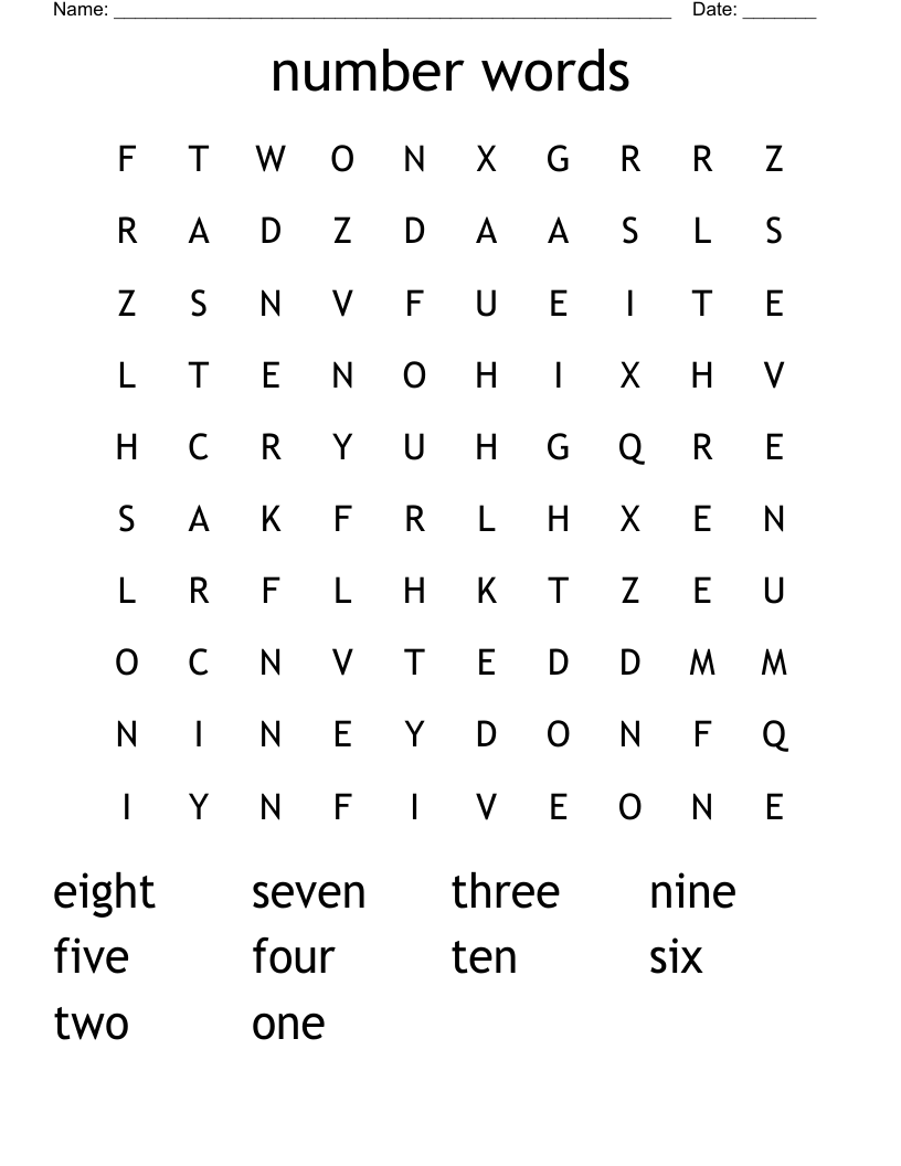 number words Word Search