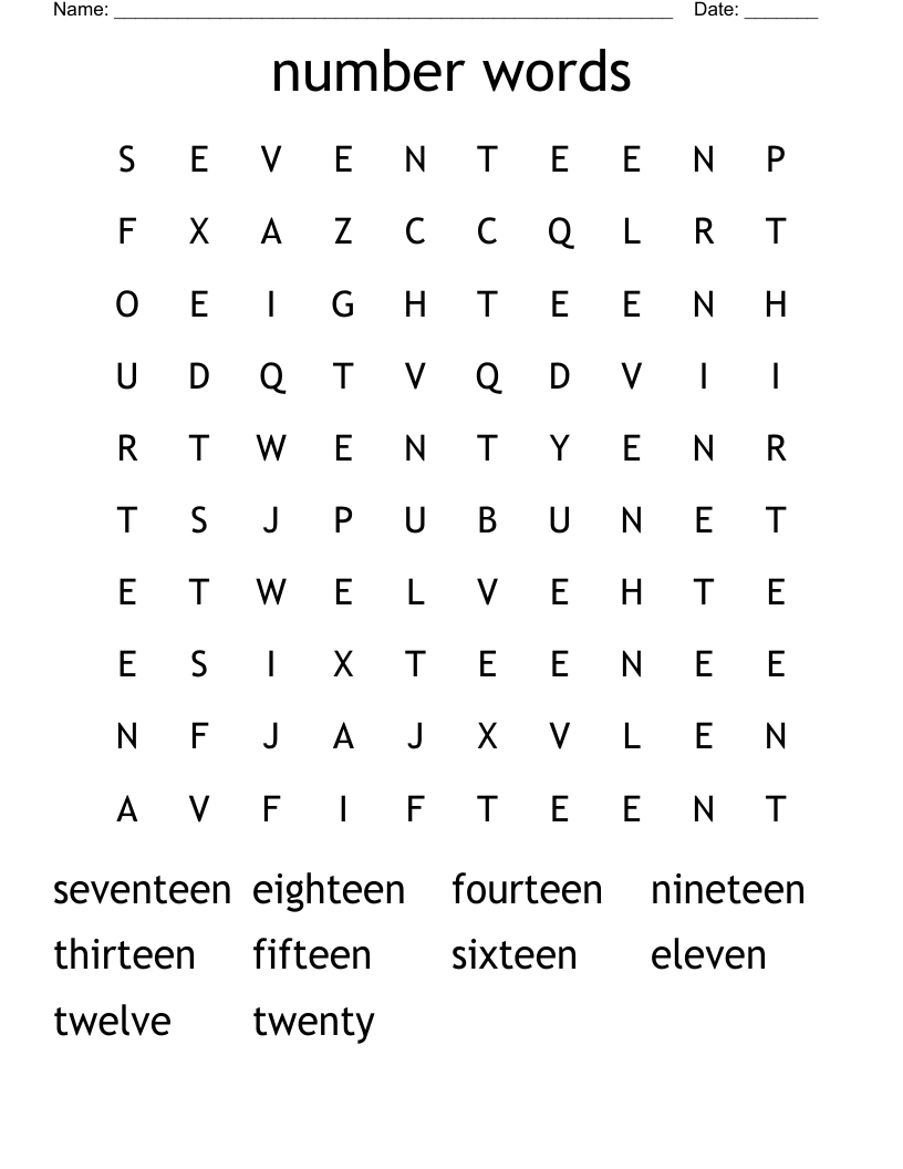 number words Word Search