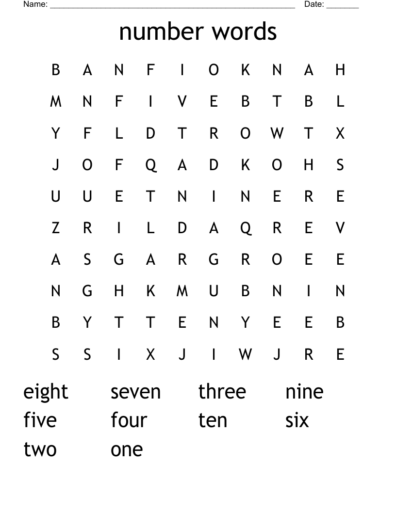 number words Word Search