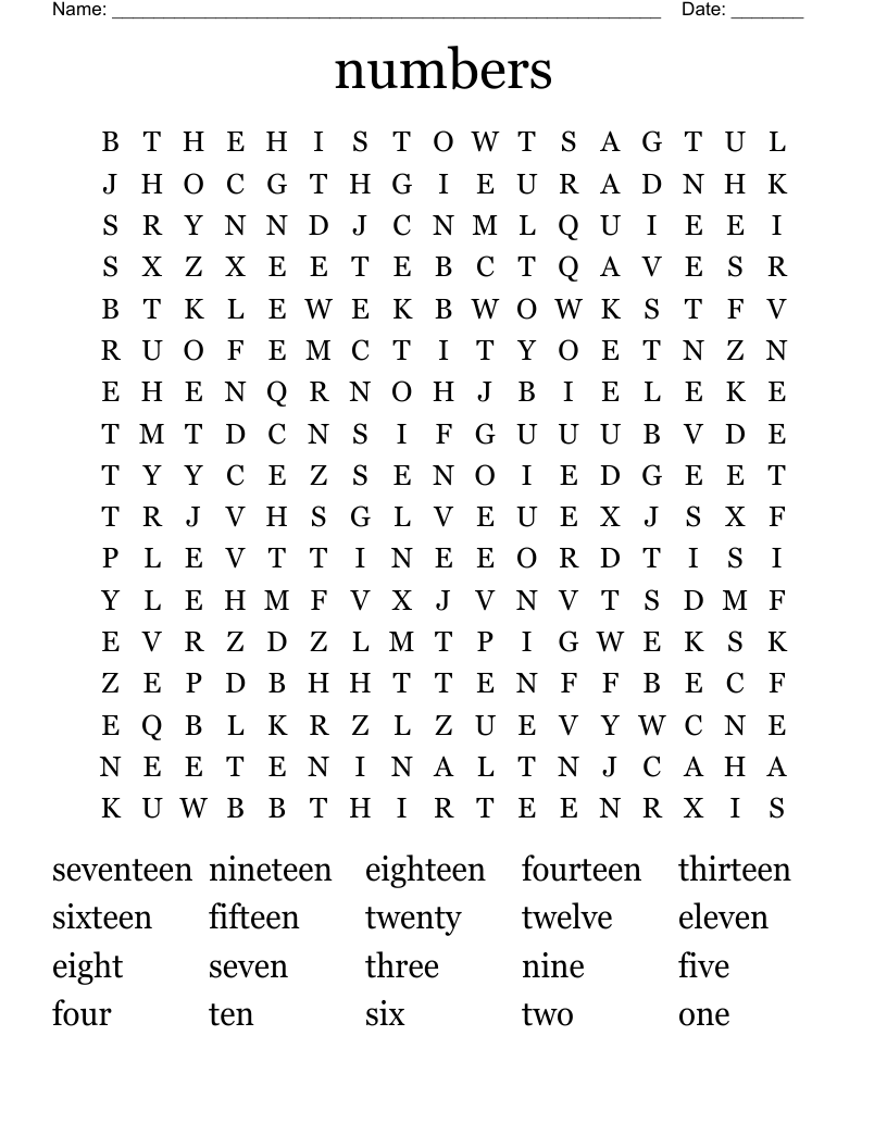 numbers Word Search