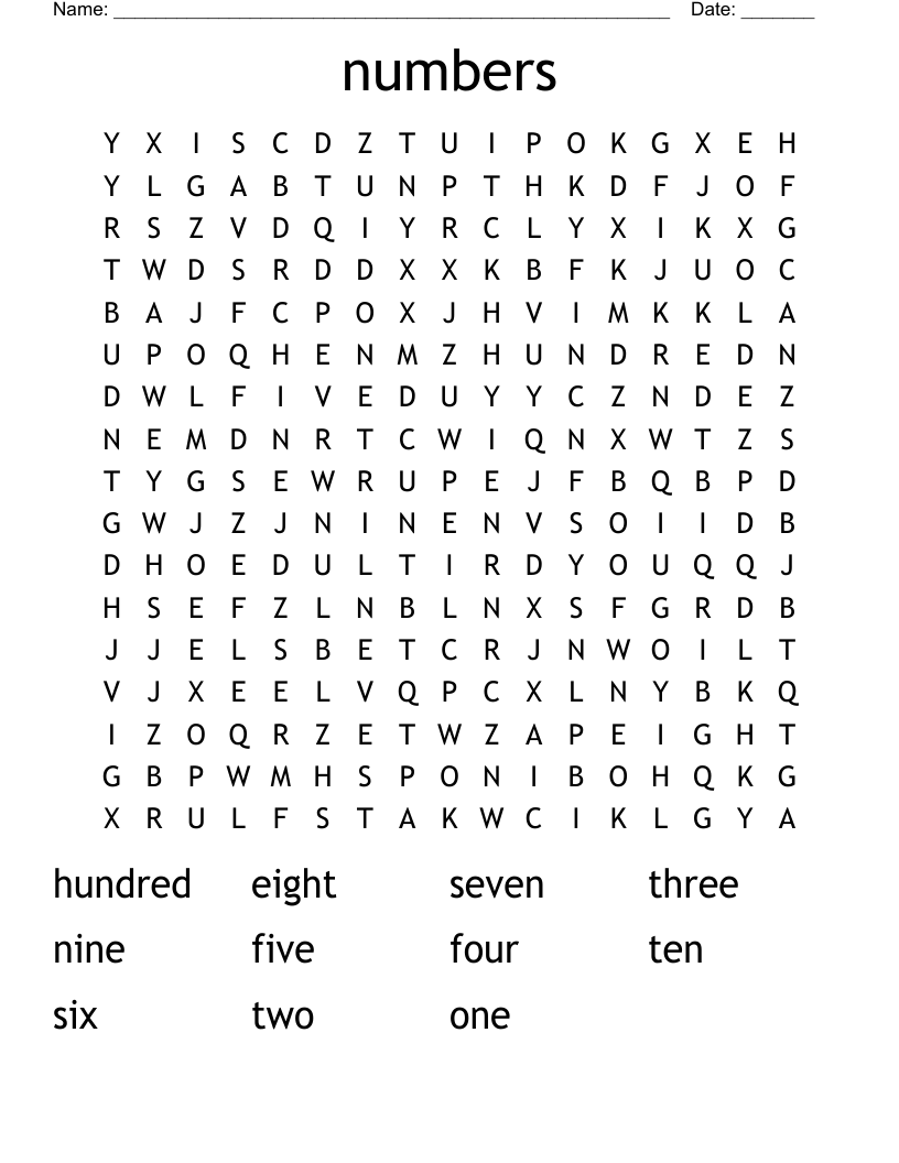 numbers Word Search