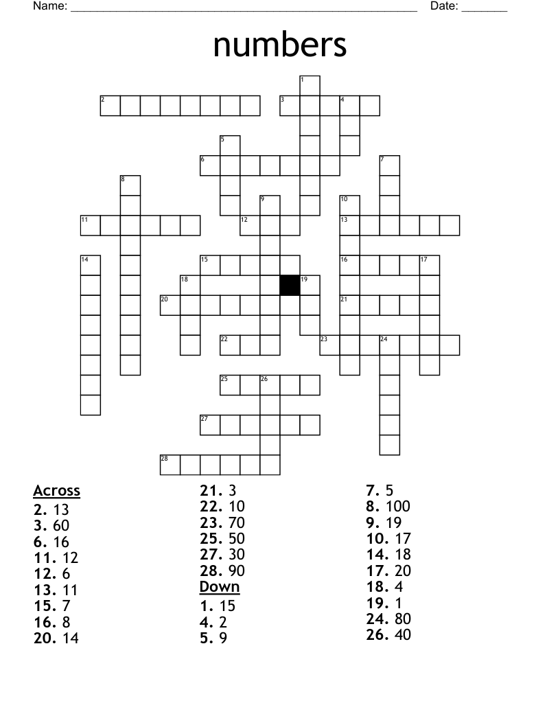 numbers Crossword