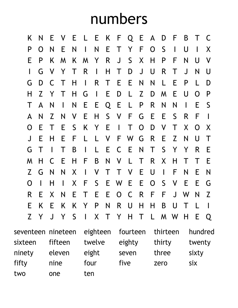 numbers Word Search
