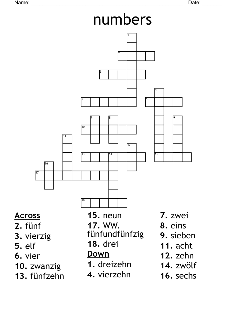 numbers Crossword