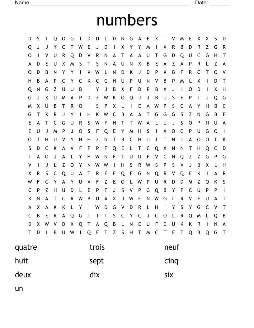 numbers Word Search