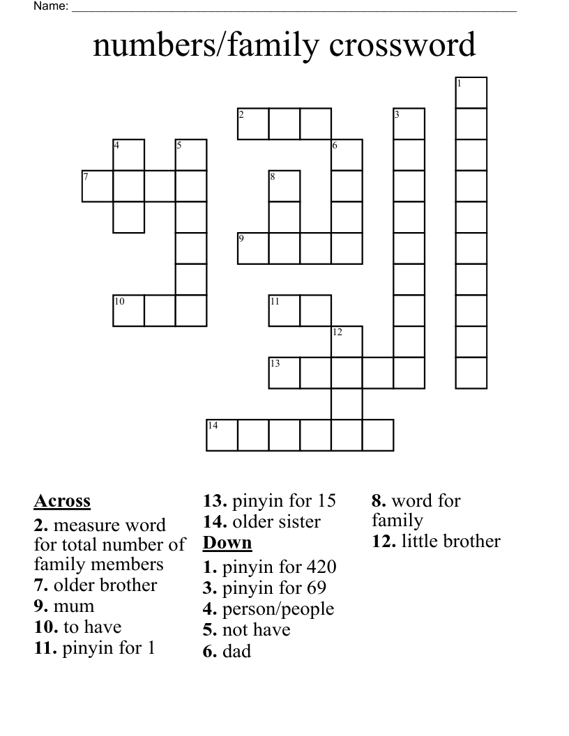 numbers/family crossword