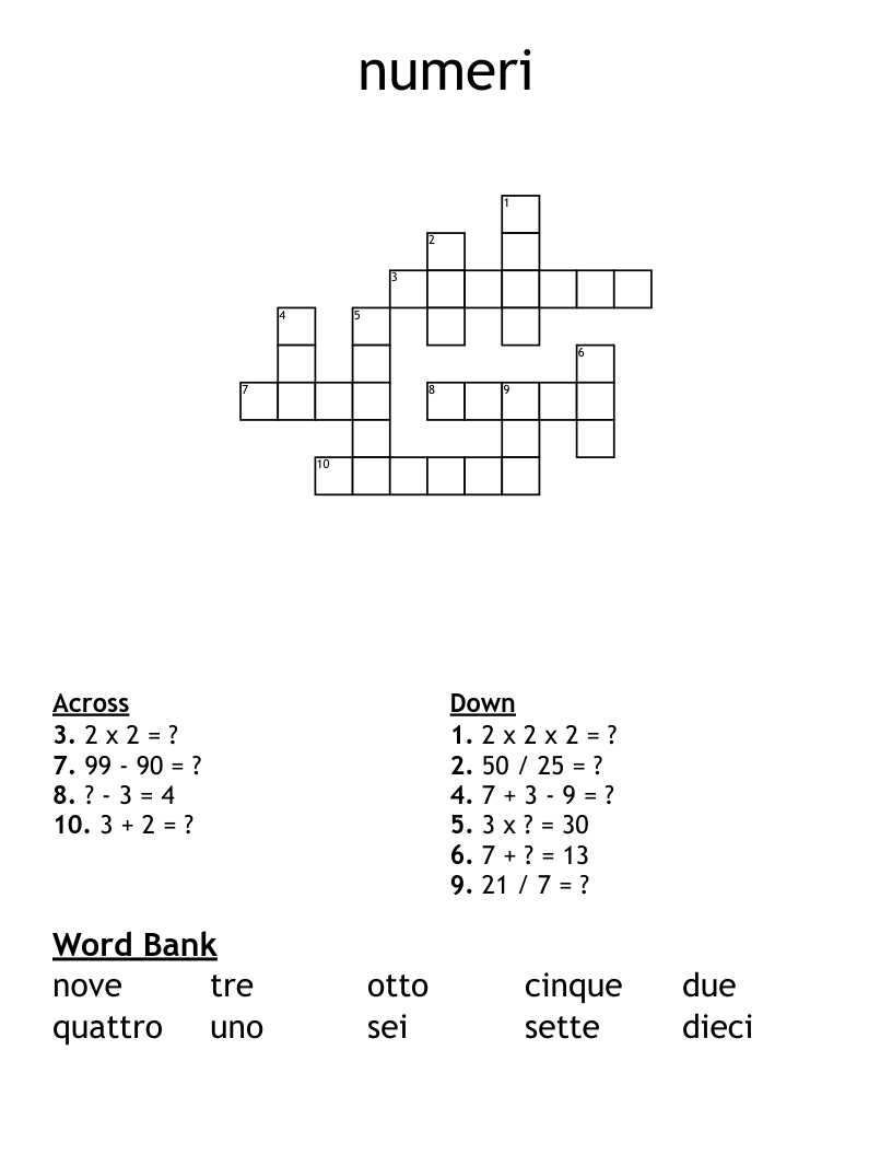 numeri Crossword