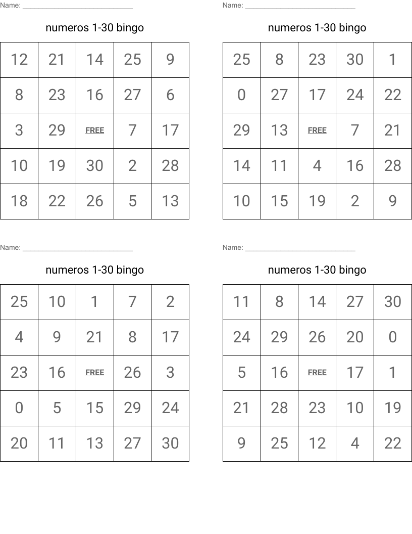 numeros 1-30 bingo