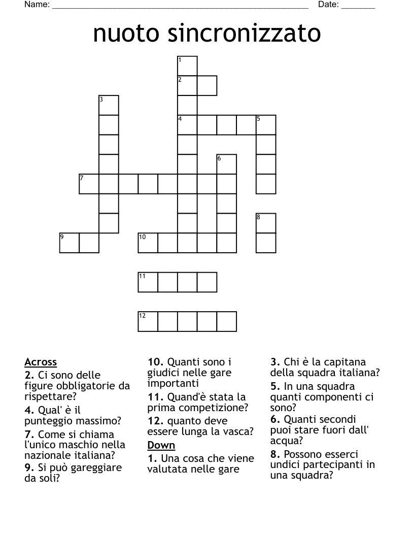 nuoto sincronizzato Crossword