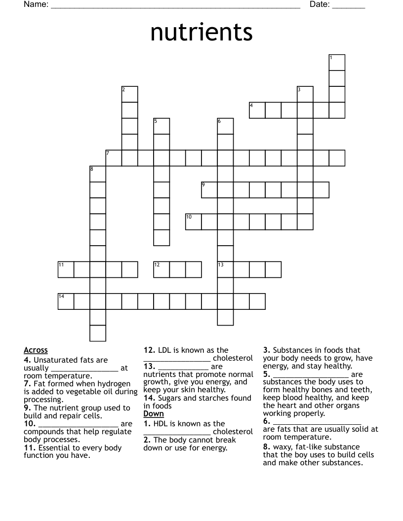 nutrients Crossword