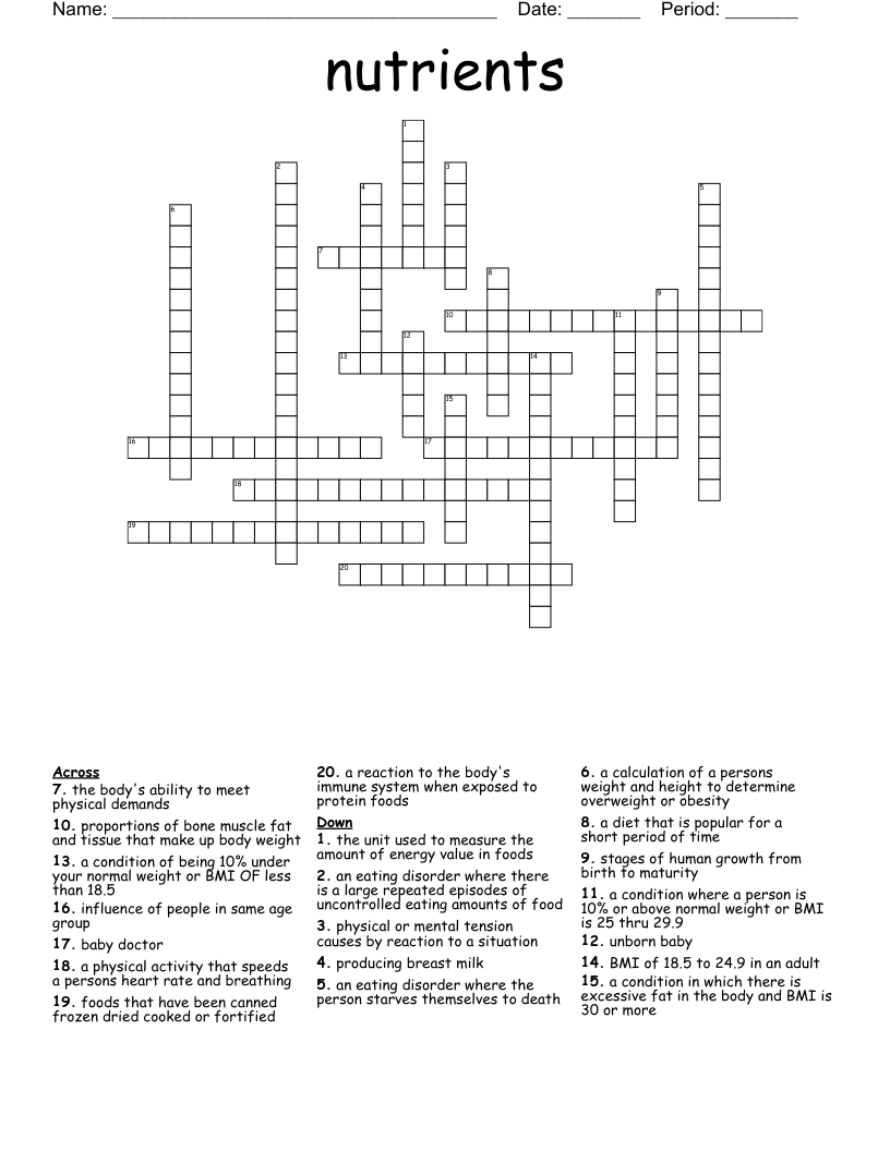 nutrients Crossword