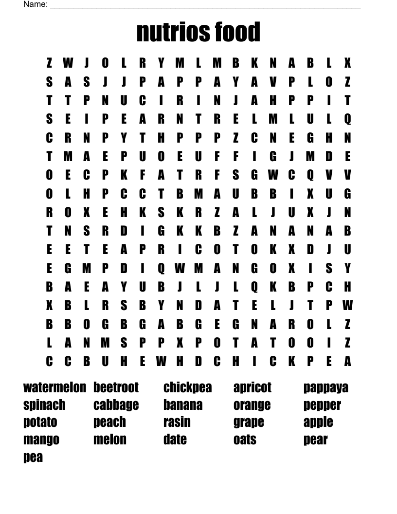 nutrios food Word Search