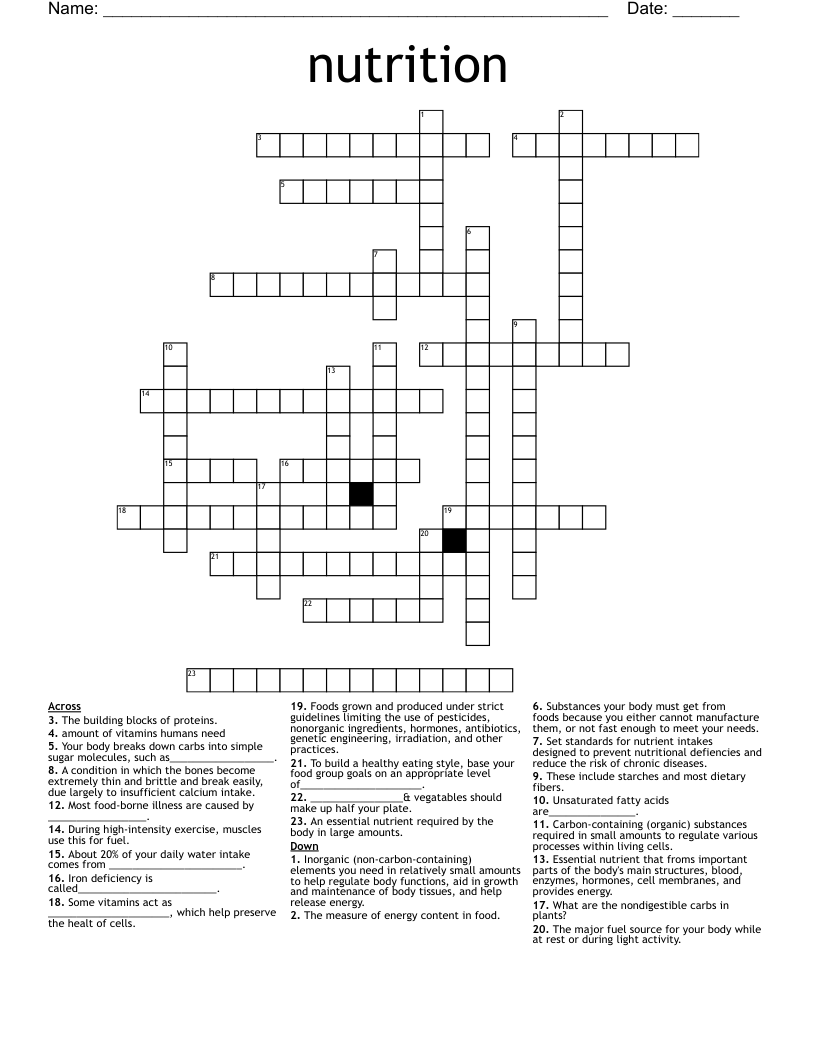 nutrition Crossword