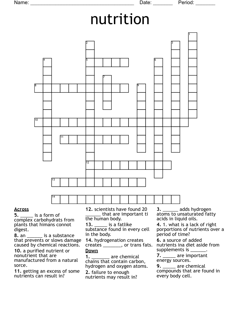 nutrition Crossword