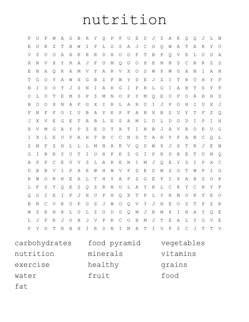 nutrition Word Search