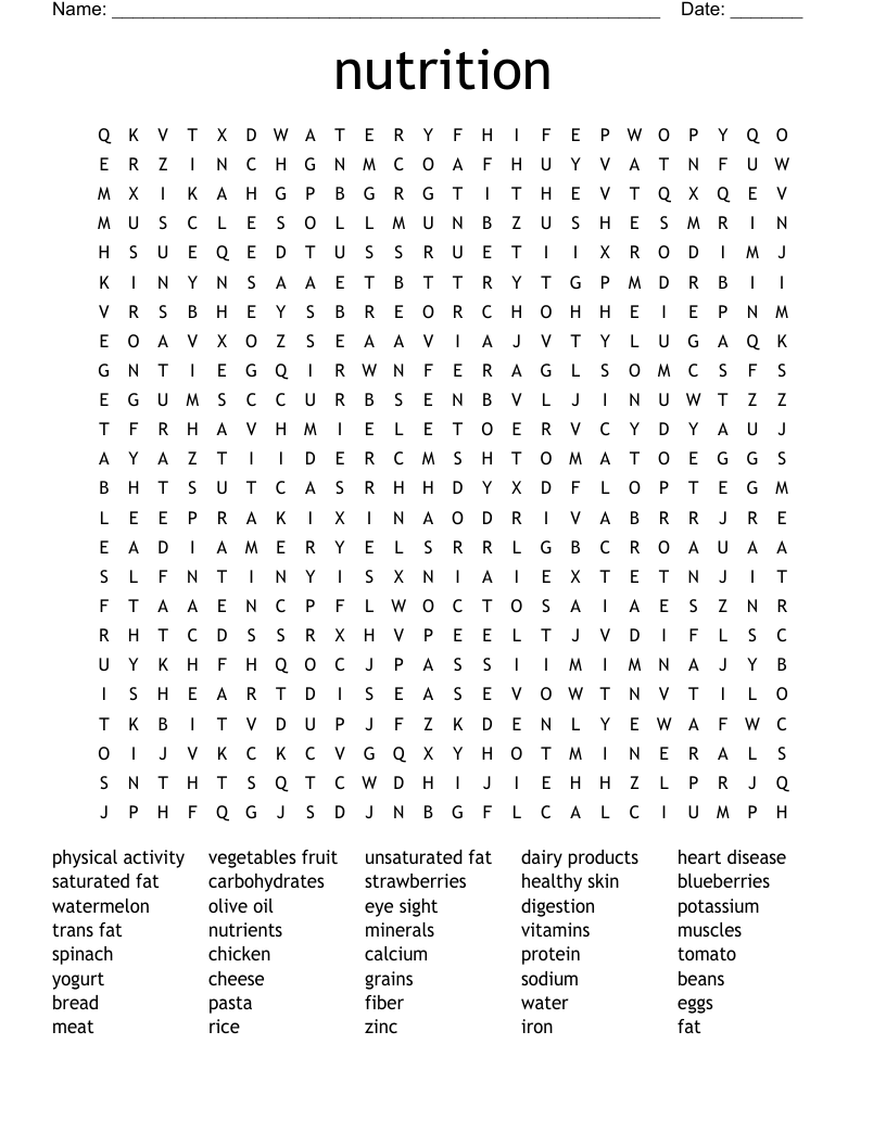 nutrition Word Search