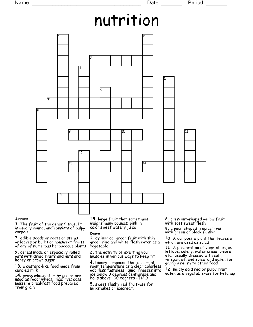nutrition Crossword