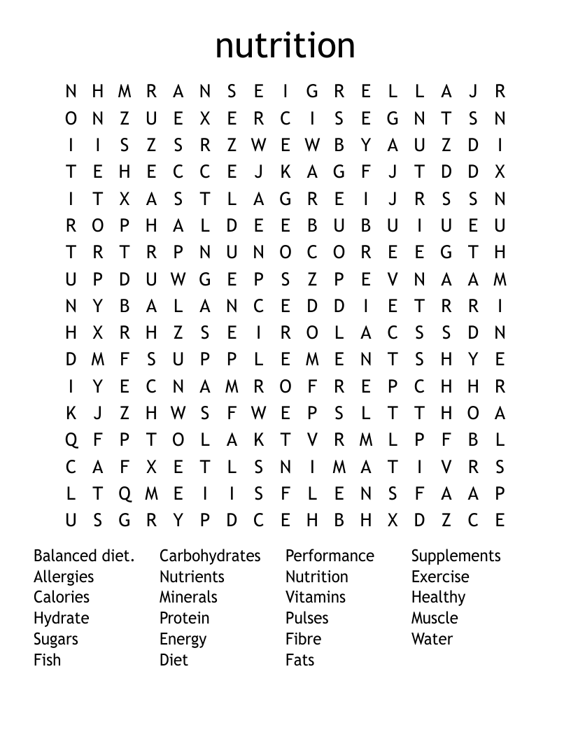 nutrition Word Search