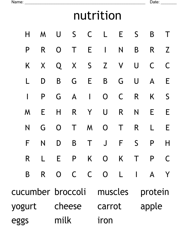 nutrition Word Search