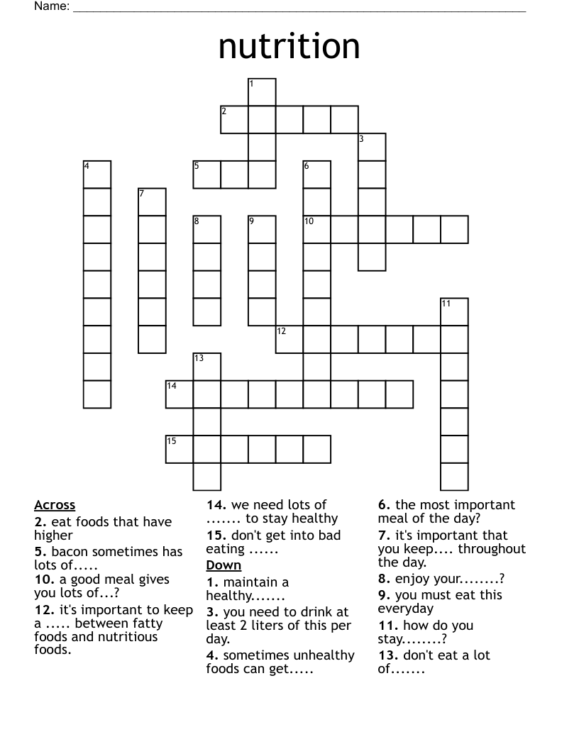 nutrition Crossword
