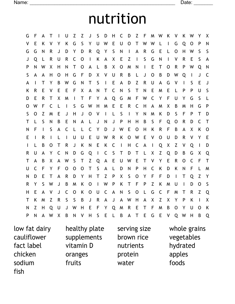 nutrition Word Search