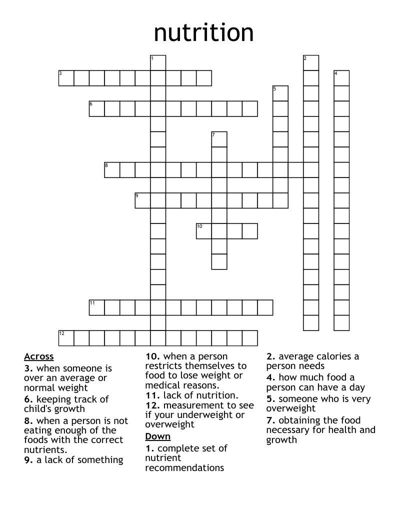 nutrition Crossword