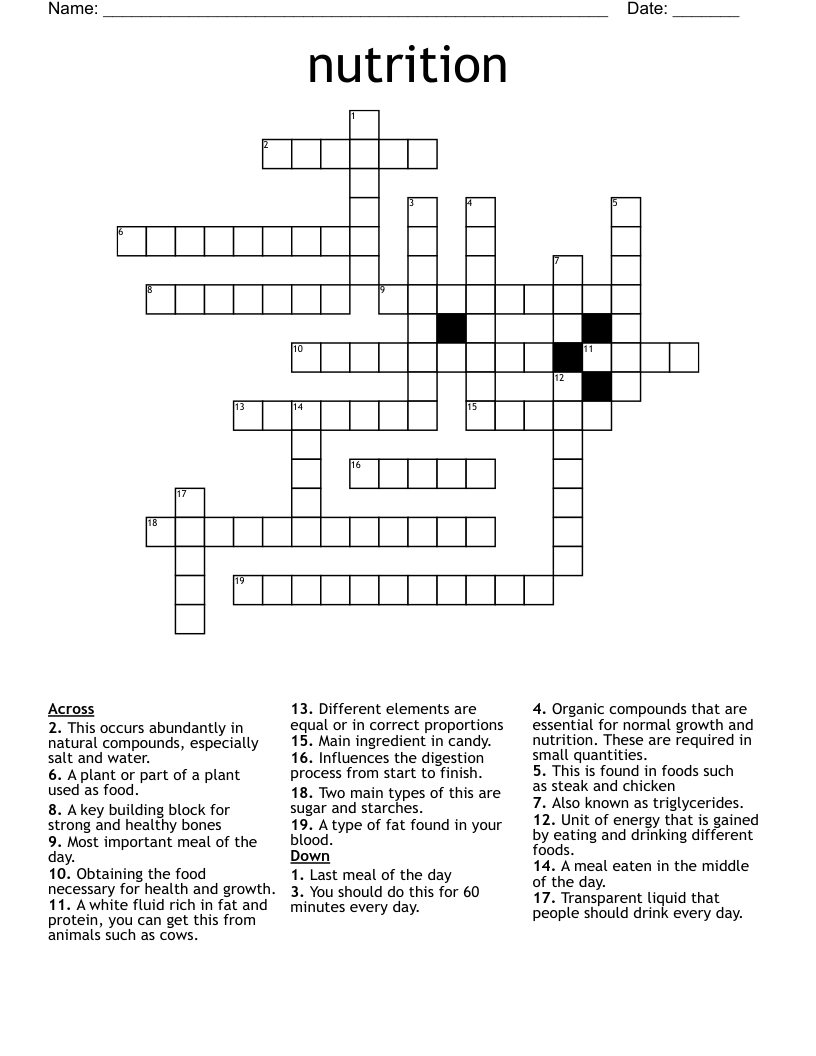 nutrition Crossword