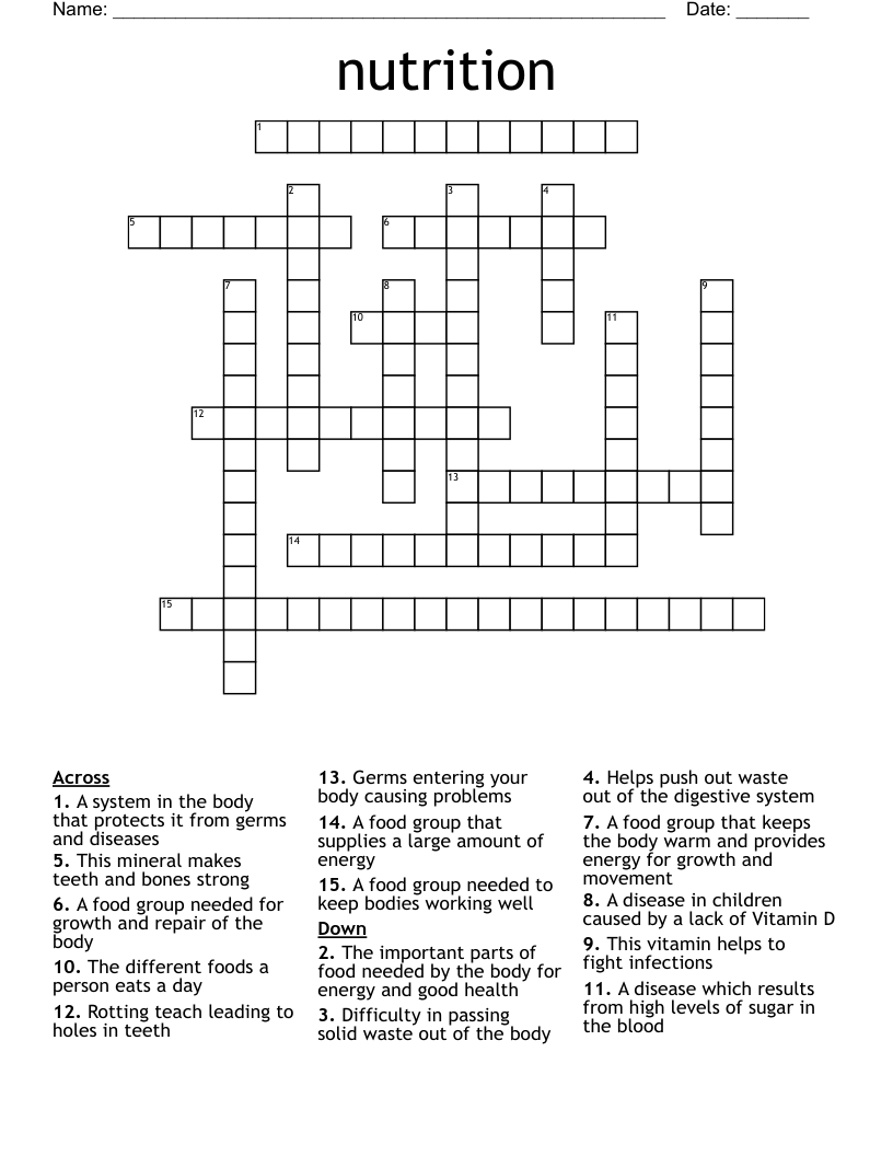 nutrition  Crossword