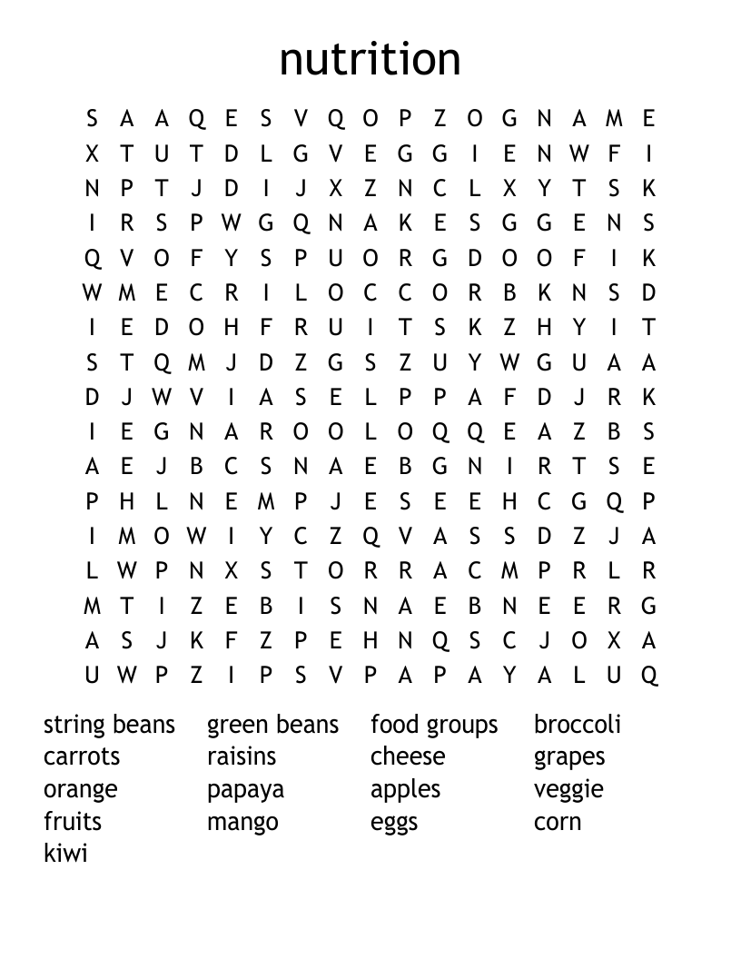 nutrition  Word Search