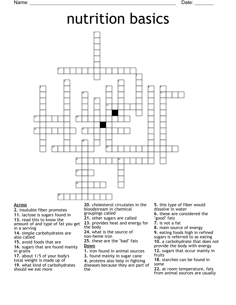 nutrition basics  Crossword
