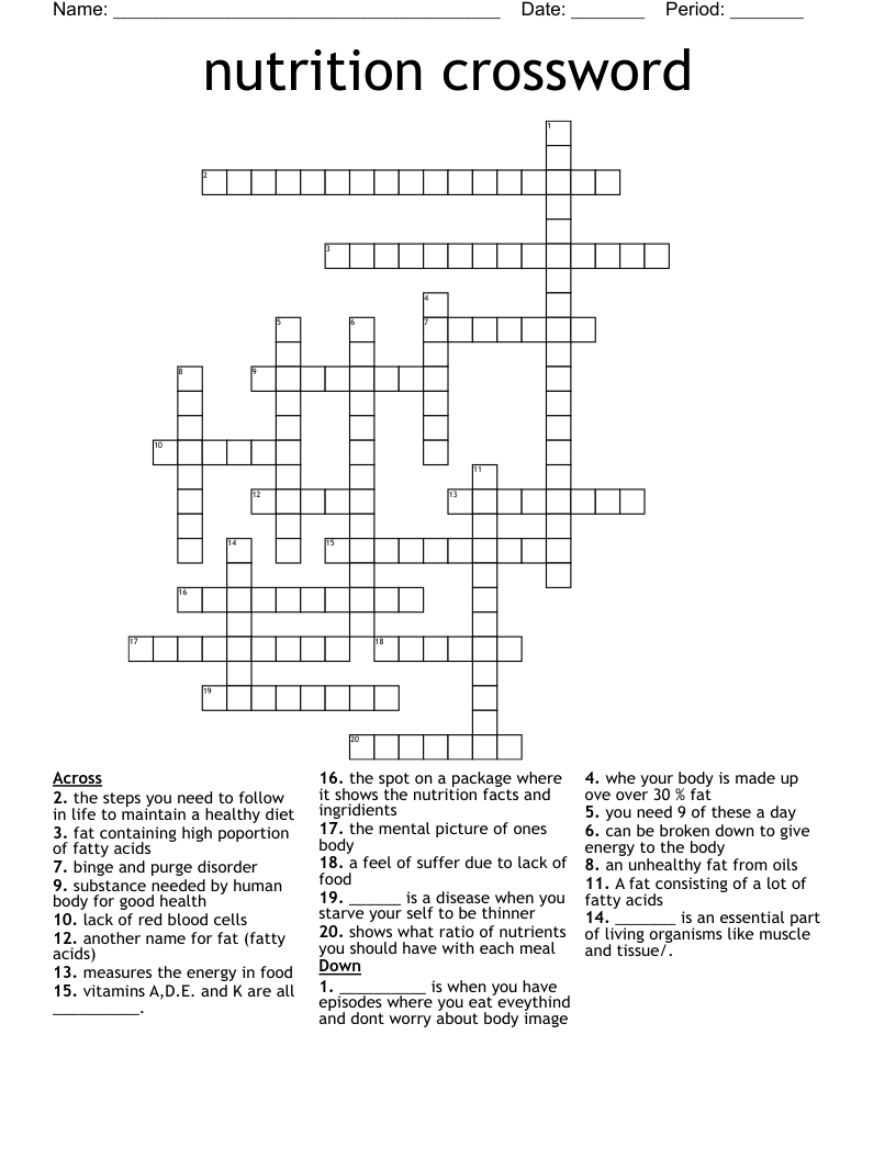 nutrition crossword