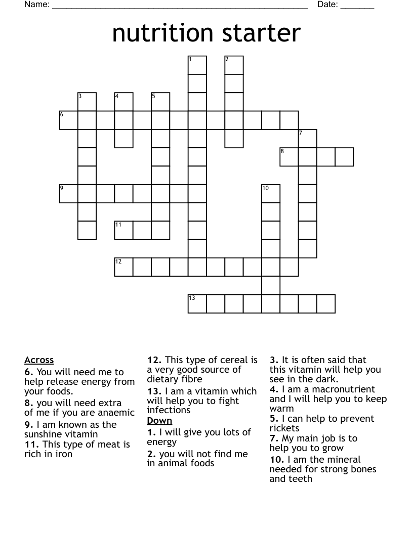 nutrition starter Crossword