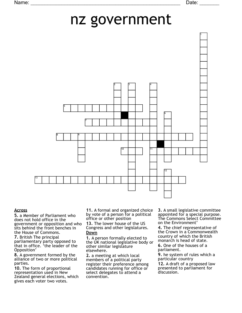 nz government  Crossword