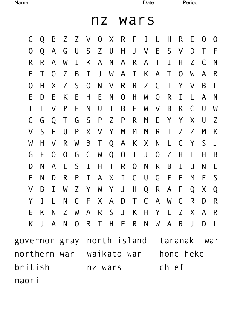 nz wars Word Search