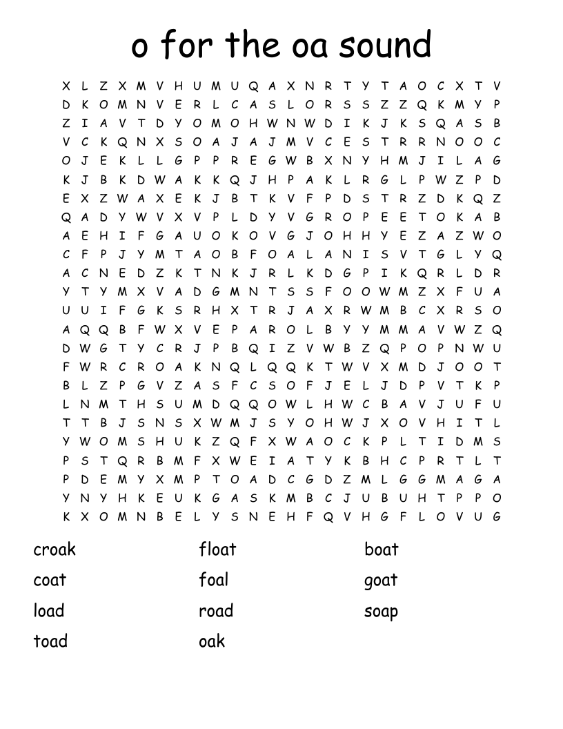 o  for the oa sound Word Search